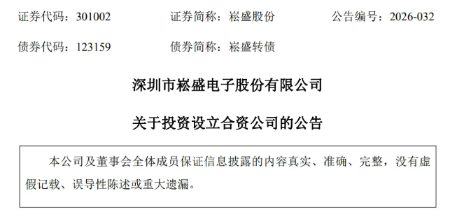 崧盛股份携手技术团队设立合资公司，正式进军AI电源新赛道